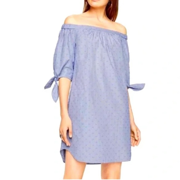 BCBG MaxAzria Cadence Off The Shoulder Cotton Shift Dress Blue NWT - Picture 5 of 5